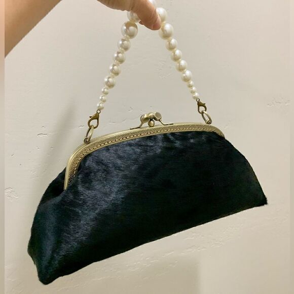 Handsewn Real Hair-on-horsehide Double Kiss-lock Clutch/Shoulder bag/Crossbody - Picture 3 of 16